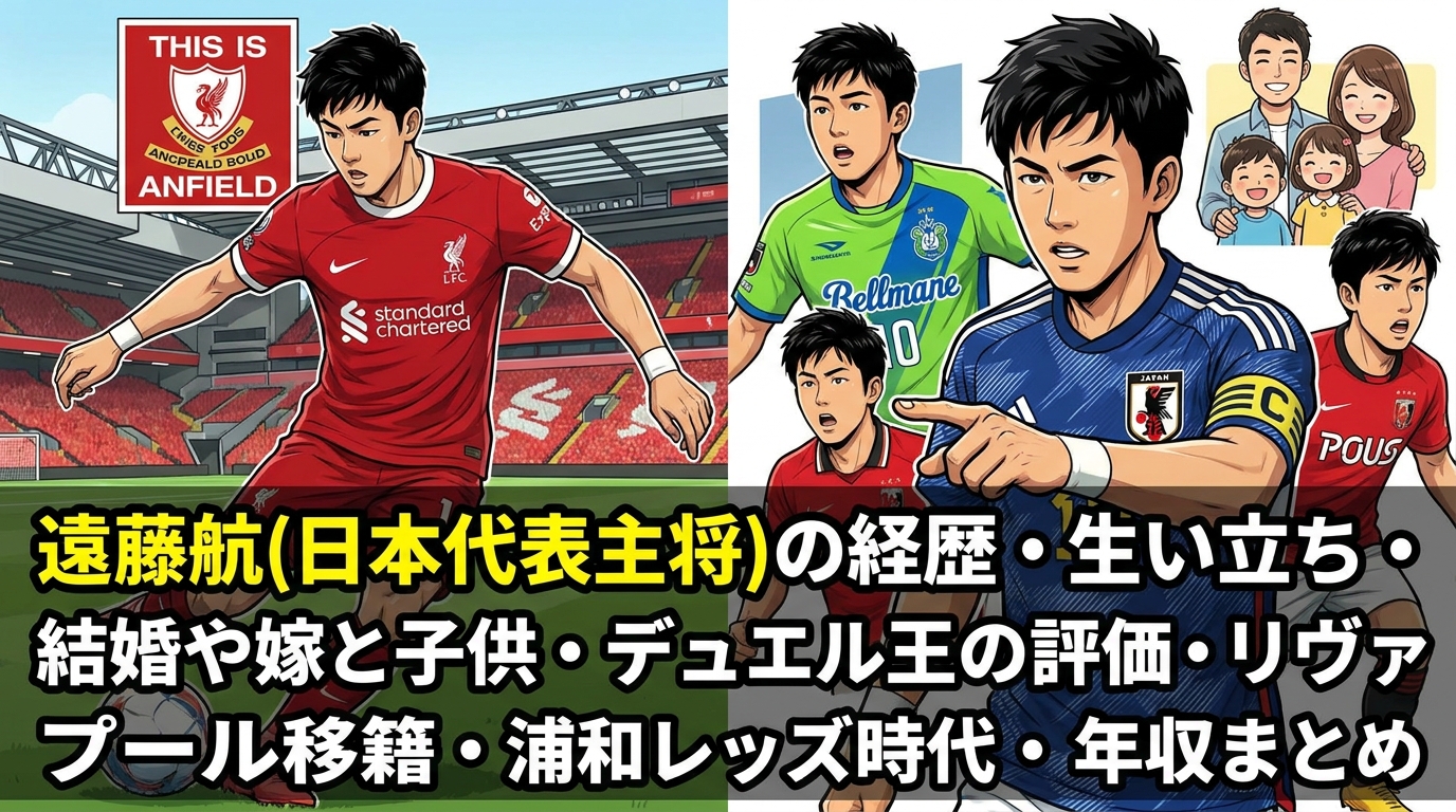 遠藤航(日本代表主将)の経歴・生い立ち・結婚や嫁と子供・デュエル王の評価・リヴァプール移籍・浦和レッズ時代・年収まとめ