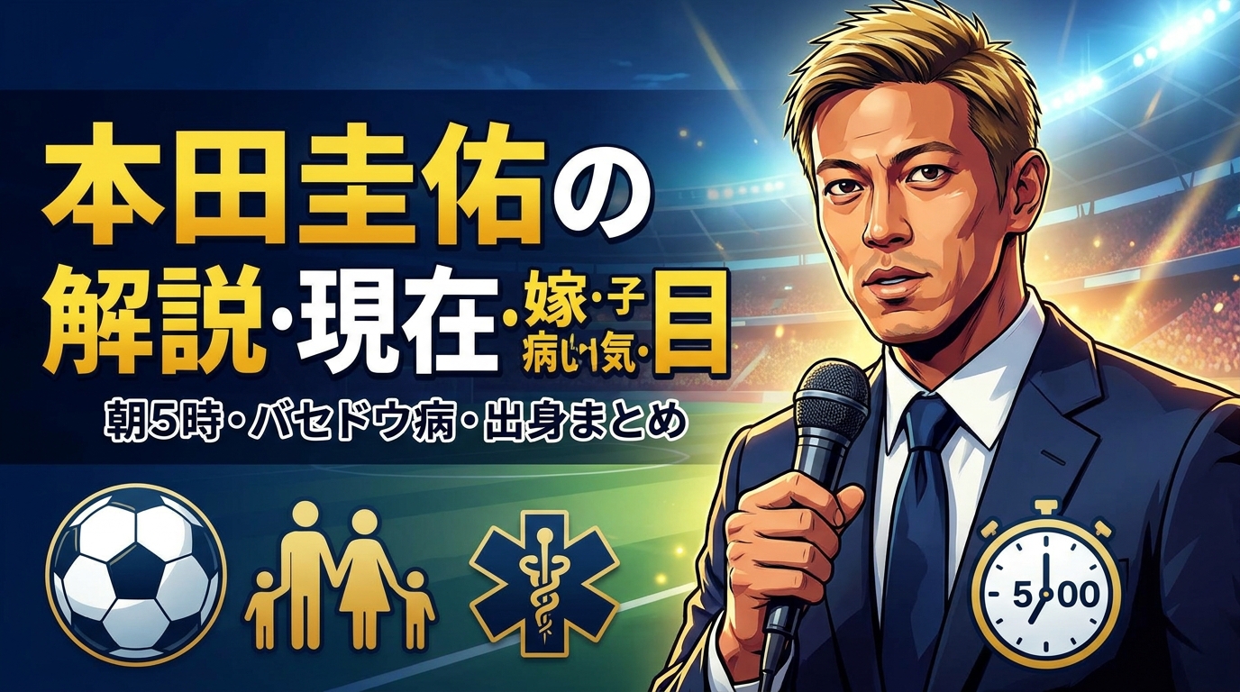 本田圭佑の解説・現在・嫁・病気・子供・目・朝5時・バセドウ病・出身まとめ