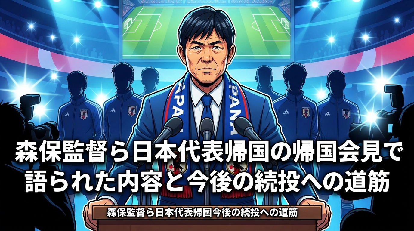 森保監督ら日本代表帰国の帰国会見で語られた内容と今後の続投への道筋