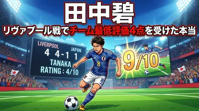 田中碧がリヴァプール戦でチーム最低評価4点を受けた本当の理由と、評価が真逆になる試合ごとの差